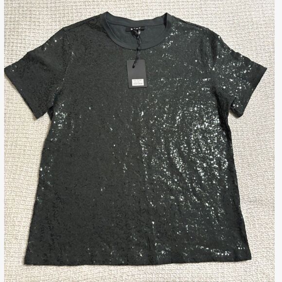 Dkny Tops - NWT DKNY Moss Green Sequin Short Sleeve Tee Shirt M Party Holiday Chic Glam